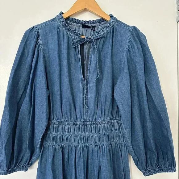 GAP Puff Sleeve Denim Dress with Washwell Smocked Waist Boho Prairie Size Small - Picture 3 of 12